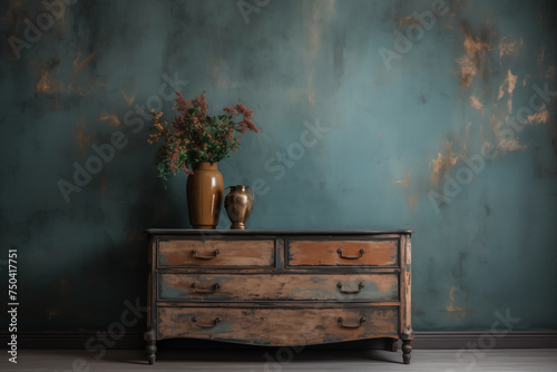 Old interior with aged wall and dresser photo