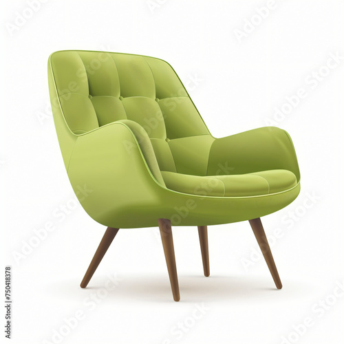 Single soft green armchair isolated on a white Background