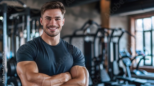 American Male Personal Trainer Smiling with Gym Background