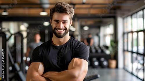 American Male Personal Trainer Smiling with Gym Background