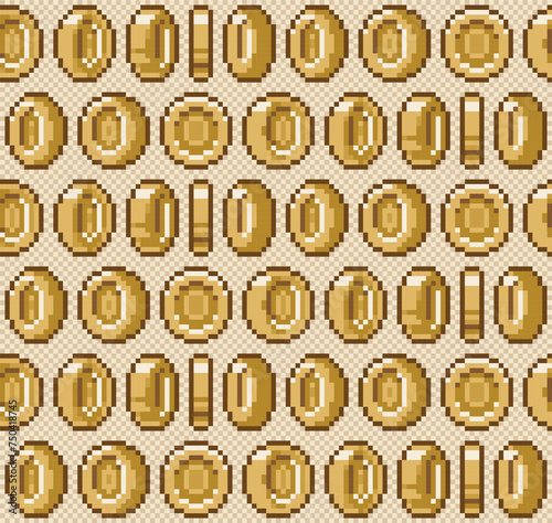 The seamless background with gold coins. 