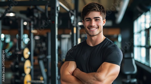 American Male Personal Trainer Smiling with Gym Background