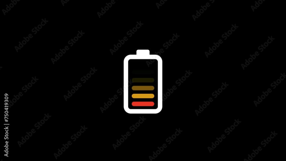 Full battery charging animation on black background. 4k Video Full battery charging animation on black background. 4k Video
