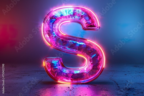 colorful glowing outline alphabet symbol on blue lens isolated white background © sisir