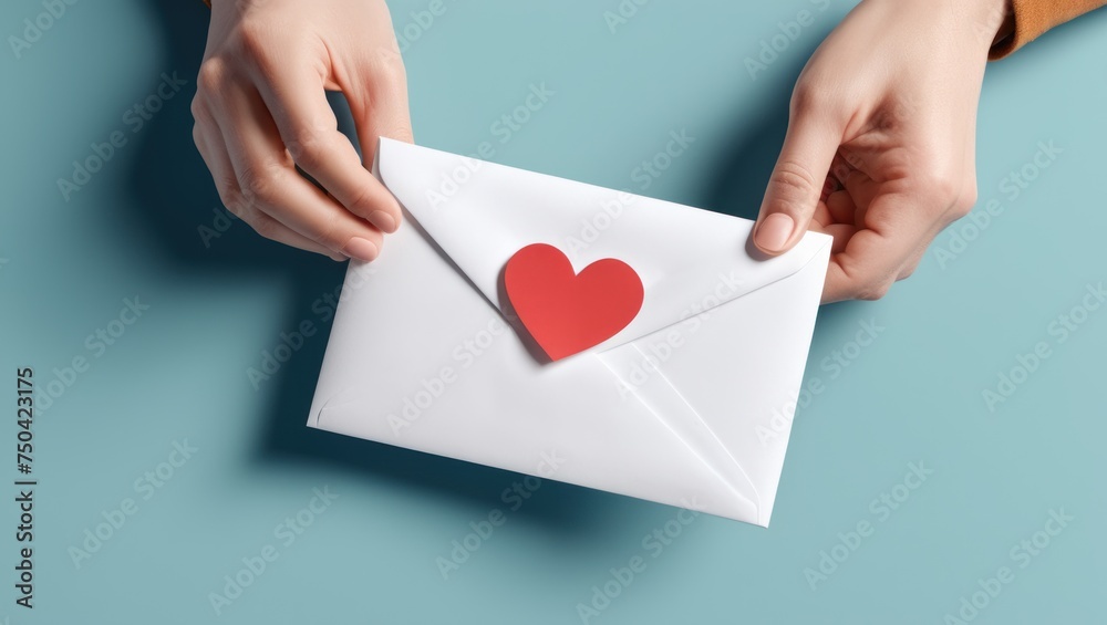 hand holding an envelope with heart shape hand holding an envelope with heart shape