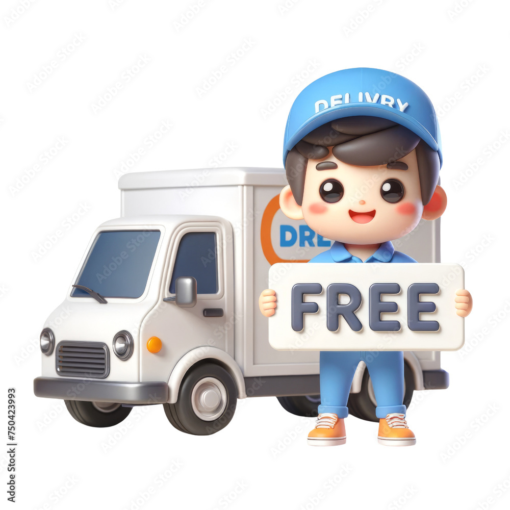 3d cute delivery man with a delivery van holding a 3d cute delivery man with a delivery van holding a