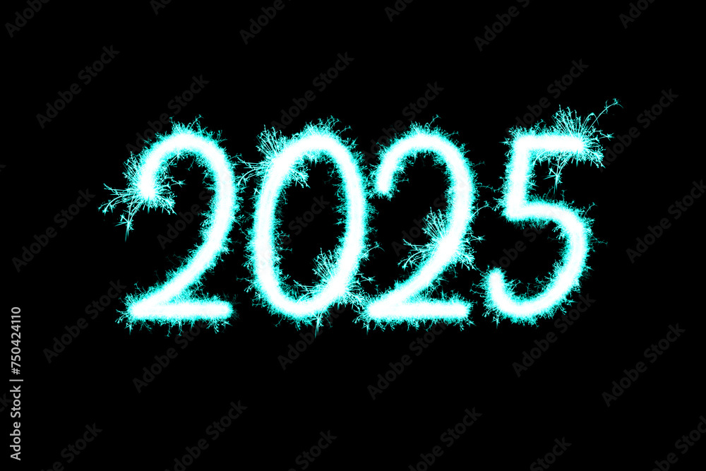Happy new year 2025 on black background blue firework Happy new year 2025 on black background blue firework