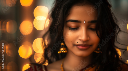 Beautiful Indian woman wearing saree, festive look, bokeh background