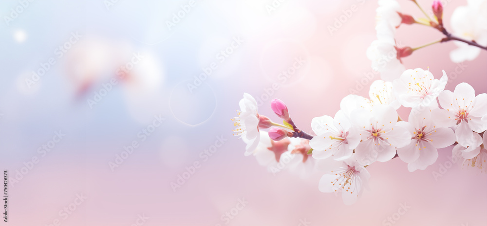 spring banner in light pastel colors cherry blossom close-up