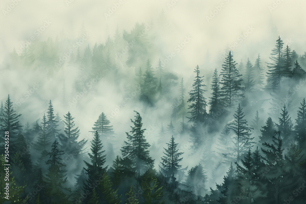 Watercolor painting of a forest AI generative