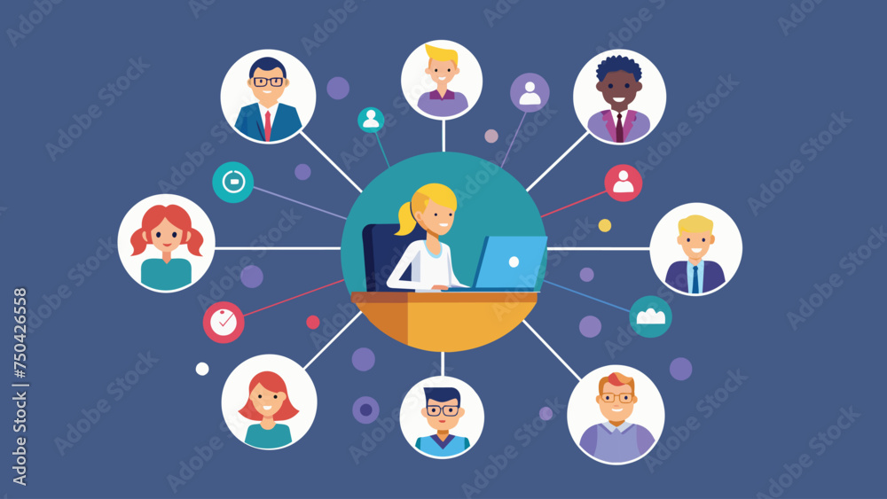 Centralized Communication Network: Admin's Desk as Hub, Connecting Departments & Individuals, Simple Design Concept Centralized Communication Network: Admin's Desk as Hub, Connecting Departments & Individuals, Simple Design Concept