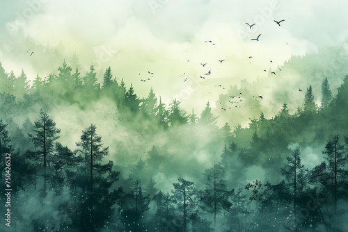 Watercolor painting of a forest AI generative