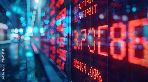 Stock Market at Night with Neon Lights in Tilt-Shift Style