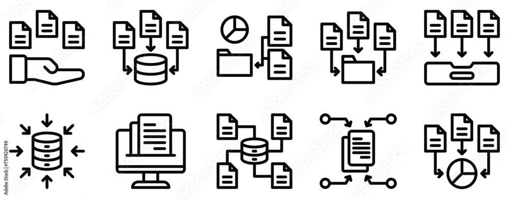data gathering icon line style set collection data gathering icon line style set collection