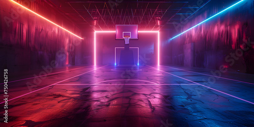 night basketball court,An empty basketball court at night.