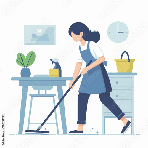 flat design illustration of a woman taking care of house cleaning