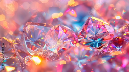 Close-up of sparkling crystals with a vivid colorful bokeh effect. © AdriFerrer
