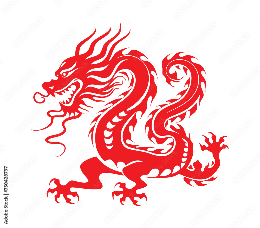 Chinese dragon minimalist logo and silhouette vector on white background