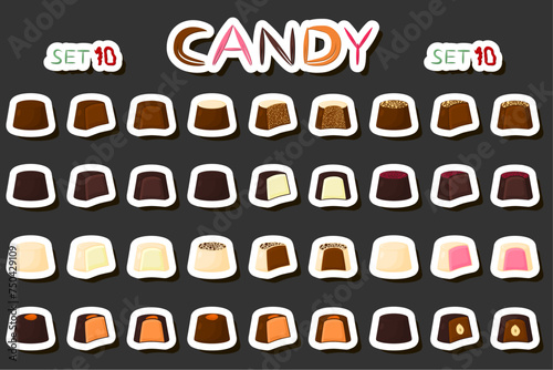 Illustration on theme beautiful big set sweet chocolate candy bonbon