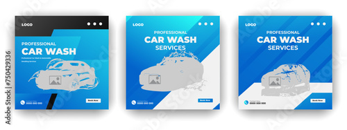 Smooth color bundle template of clean car wash social media post and service ad background