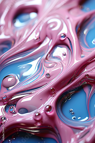 Liquid abstract pink and blue background with drops