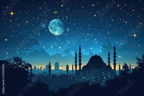 ramadan decoration and islamic watercolour greeting card background with a mosque landscape