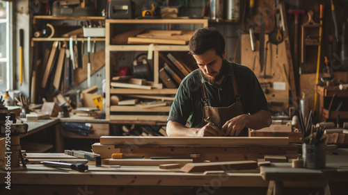 Concentrate Carpenter is working in his workshop .