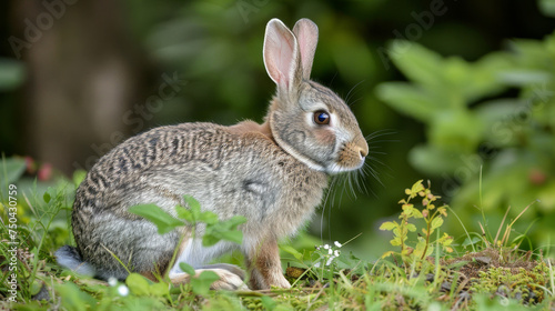 A watchful rabbit among green grass. © Jan