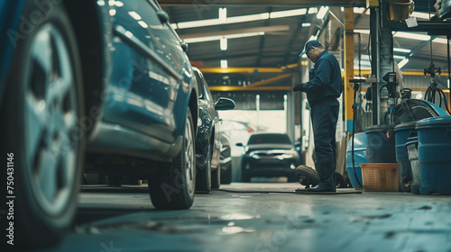 A skilled engineer meticulously inspects a car in a garage