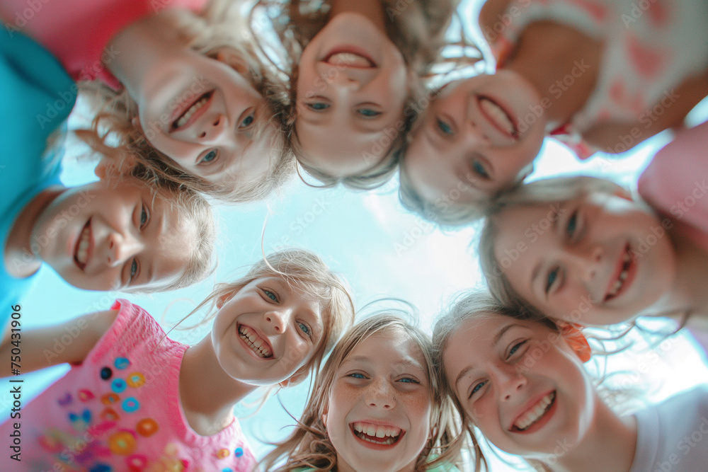 Circle of Joy: Group of Happy Children Lying Down with Heads Together