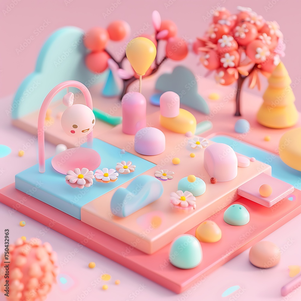 Charming Isometric Slider: Soft Pastel Tones in 3D Icon Clay Render