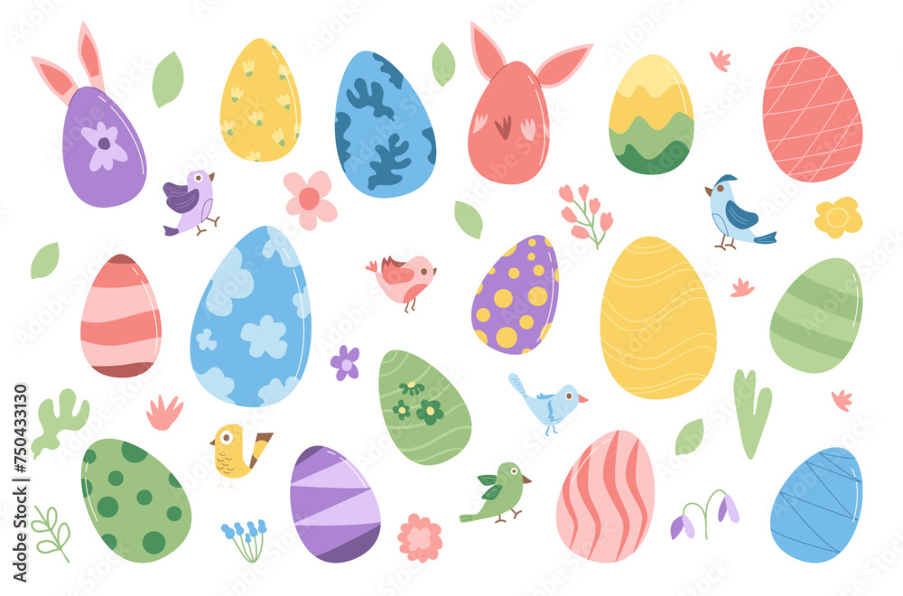Easter eggs set isolated on white background. Holiday elements for card banner design. Vector flat illustration Easter eggs set isolated on white background. Holiday elements for card banner design. Vector flat illustration