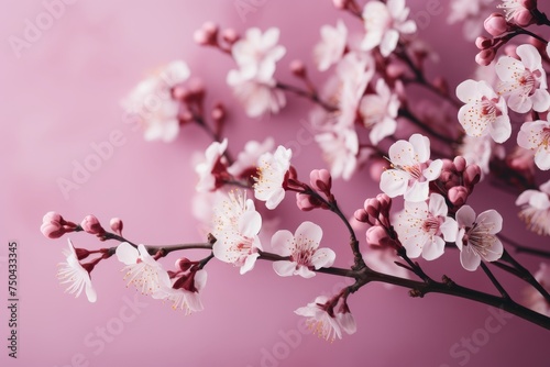 Beautiful cherry blossom branch on soft pink blurred background  spring nature scene