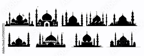 set of mosque silhouettes, with various model variations, for ornament design and other needs. vector illustration photo