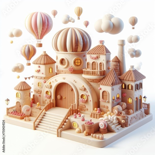 Hot Air Balloon over Venice. Soft shapes 3D illustration with delicate pastel colors.