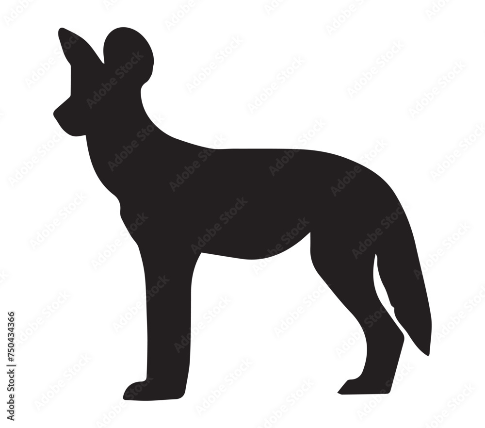 Black and white vector illustration of African Wild Dog. Black and white vector illustration of African Wild Dog.