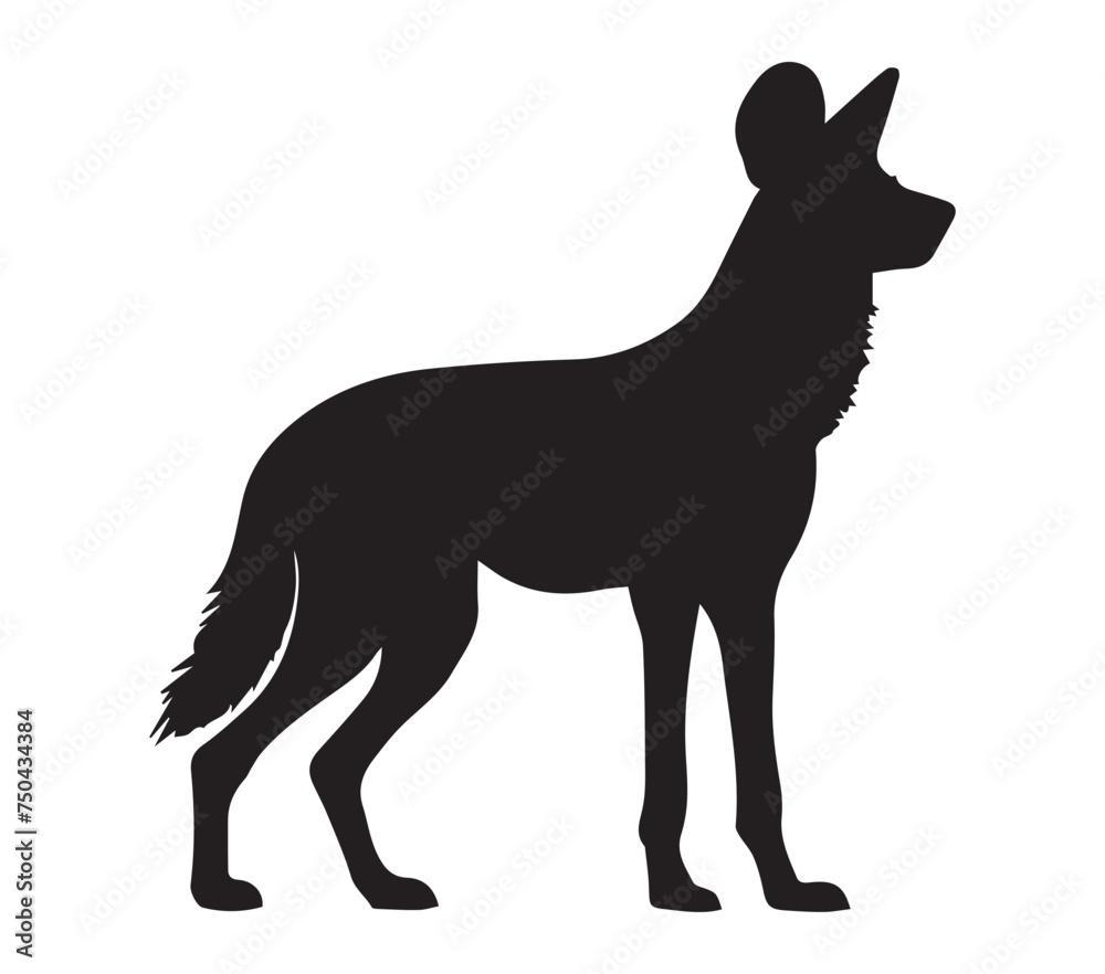 African Wild Dog silhouette icon. Vector image.