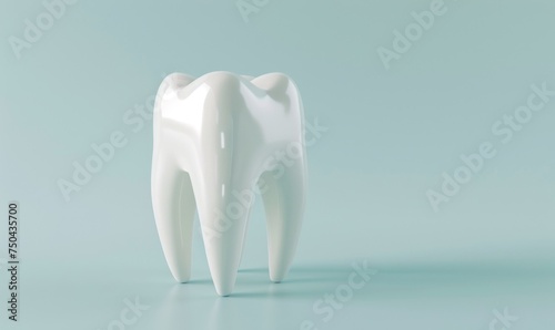 3D rendering of a pristine white tooth, isolated against a soft light blue background