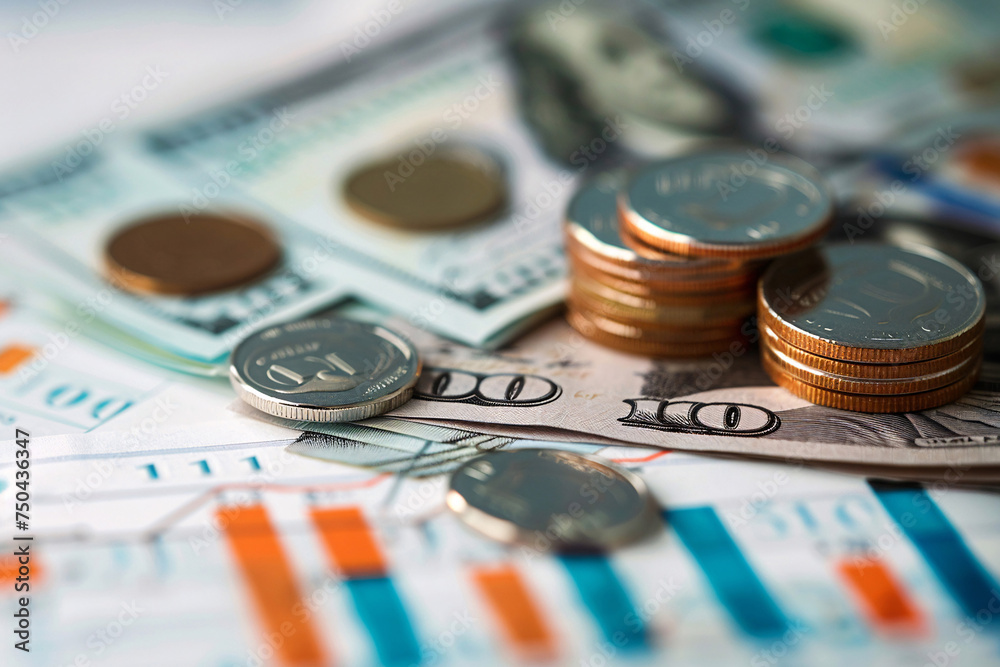 money, financial background, pile of coins and calculator and pen on financial chart, bills and bitcoins and crypto currency, stock market finance money, financial background, pile of coins and calculator and pen on financial chart, bills and bitcoins and crypto currency, stock market finance