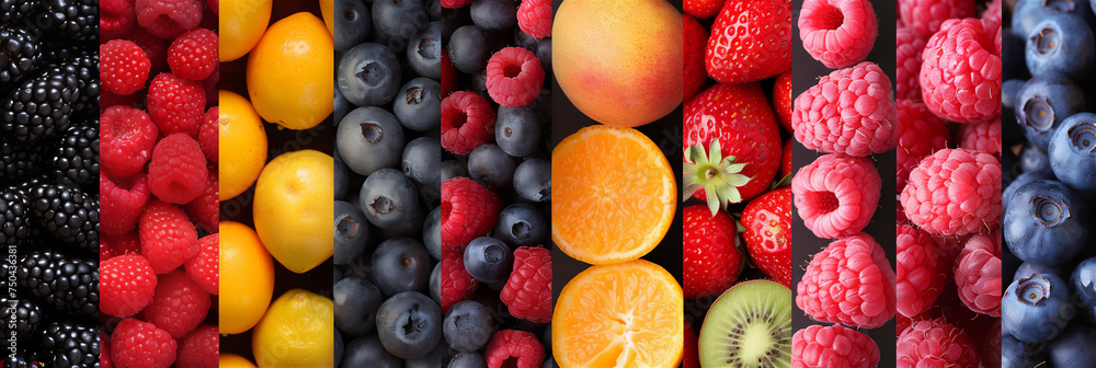 Photo collage of various types of fruit - obrazy, fototapety, plakaty 