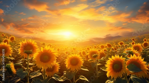 A symphony of vibrant hues in a field of blooming sunflowers, their cheerful faces turned toward the sun, painting the landscape with golden warmth.