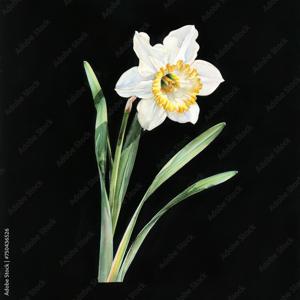 Fototapeta premium Watercolor Narcissus Flower isolated on black background