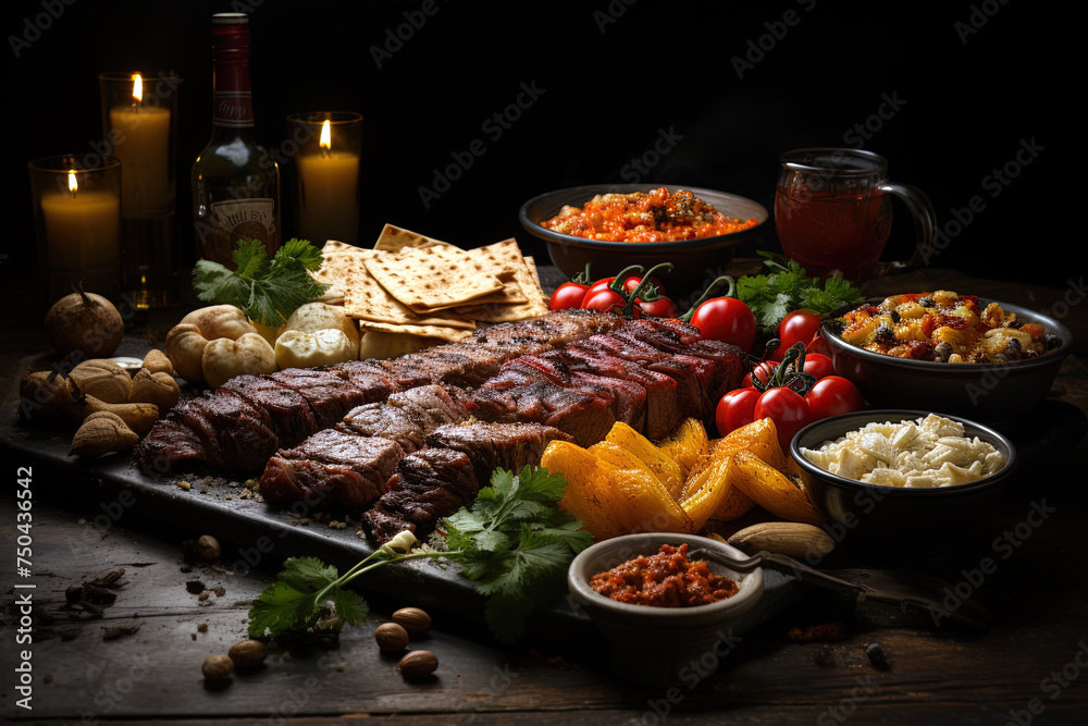 Grilled meat bright juicy illustration for restaurants