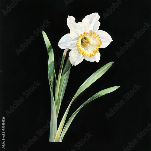 Watercolor Narcissus Flower isolated on black background