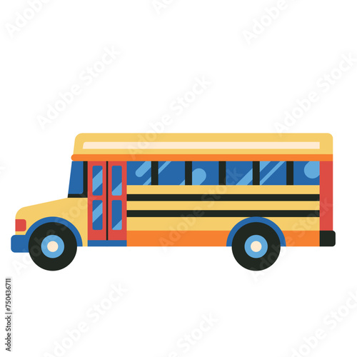 American Yellow School Bus Icon in Flat Design