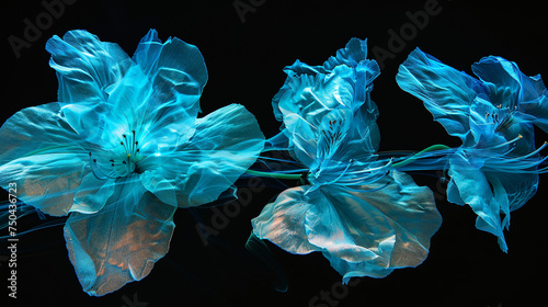 Blue cyan flower style smoke line ornament element 