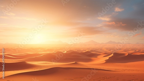 A vast desert landscape, with towering sand dunes sculpted by the wind and a boundless expanse of golden sand stretching to the horizon © Ayesha