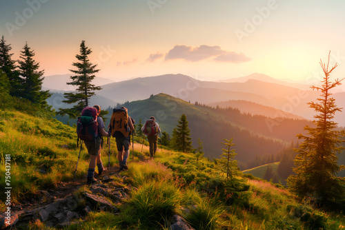 Group of sporty people hiking in mountain © May Thawtar