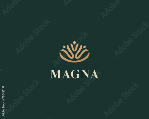 A flower premium logo. Abstract people tea icon. Community coworking sign. Beauty salon cosmetics logotype. Vector illustration.