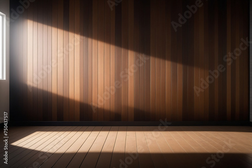 Front view of a blank wall in a room with wooden planks